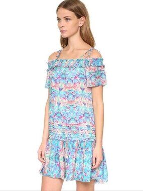 NWT Anthropologie Pepin Willa Watercolor Ruched Shoulder Boho Mini Dress